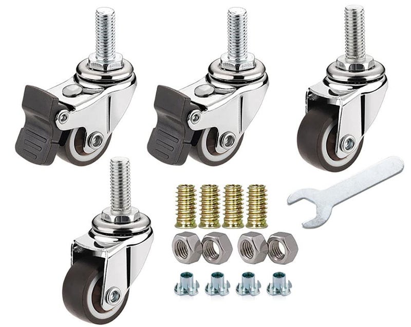 nerilee 1'' Mute Swivel Rubber Wheel,with T nut M6x15mm Stem Threaded Mini Furniture Casters,Load 90Lbs, for Workbench, Table, Cabinet,Coffee Table of Hardwood Floors - Image 1